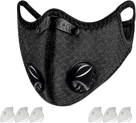 Cycling Dust Mask Sports Face Cover Mask with 6 Filters - Black - ASA TECHMED