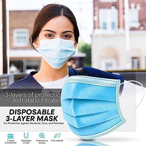 Disposable Face Mask - Pack of 50 Single Use Black Protective Masks with 3 Ply Layers of Shielding Ear Loop Style Band 3 ply black disposable face shield filter protection - ASA TECHMED