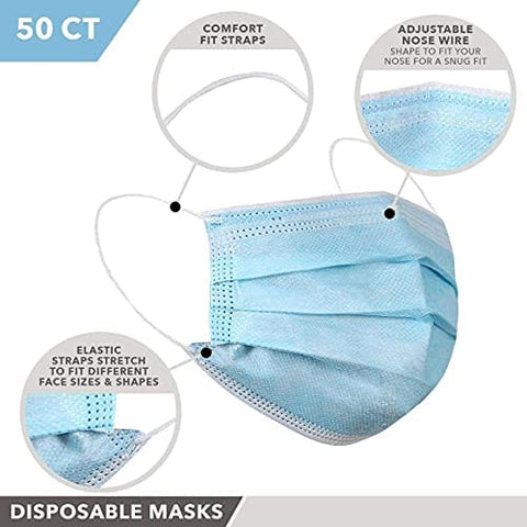 Disposable Face Masks - 3 Layer Protection Breathable Face Masks, For Dust Covering, Protective Dust Filter, PPE Safety Mouth Cover, and Nose Shield, For Adults - ASA TECHMED