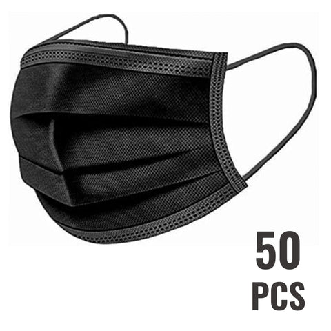 Disposable Face Mouth Masks 3 - Ply with Ear Loops, Single Use Black - ASA TECHMED