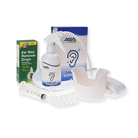 Ear Wax Cleaner Earwax Removal Kit Earwax Cleaning Tool Basin Brush 20 Tips + Ear Wax Removal Drops (Clear Bottle,White Bottle) - ASA TECHMED