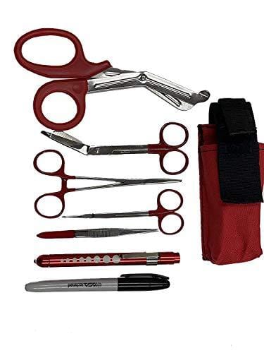 EMT/ First Responder Medical Tool Kit: Nylon Belt Pouch with EMT Shears, Bandage Scissors, Forceps, Hemostat, and More - Assorted Colors - ASA TECHMED