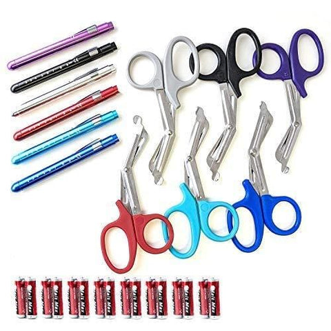 EMT Trauma Shears & LED Pupil Gauge Pen Light Combo (Batteries Included) Assorted Colors - ASA TECHMED