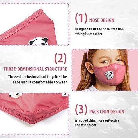 Fashion Washable Cotton Face Mask for Child Cute Smart Mask (Pink) Reusable/INSIDE: 1 MASK and 2PCS Replacement Filters - ASA TECHMED