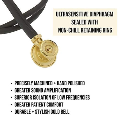 Gold & Black Premium Sprague Rappaport Lightweight Dual Head Stethoscope | Adult, Pediatric, Infant Chestpiece + Accessory Pouch for Clincial, Doctor, Nurse - ASA TECHMED