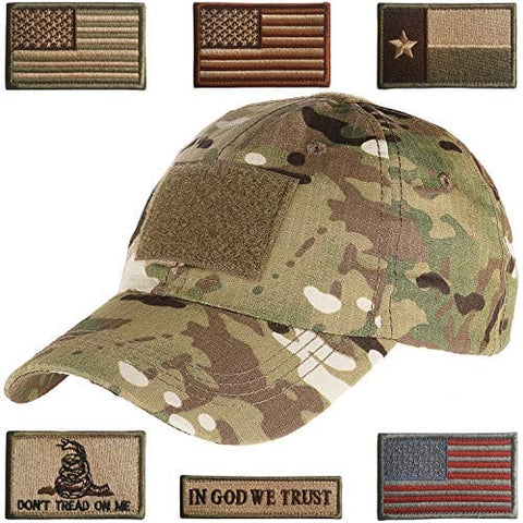 Lightbird Tactical Hat with 6 Pieces Tactical Military Patches, Adjustable Operator Hat, Durable Tactical OCP Flag Ball Cap Hat for Men Work, Gym, Hiking and More (Multicam 2) - ASA TECHMED