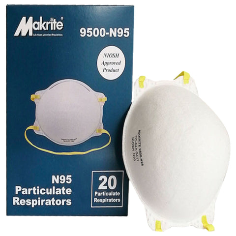 Makrite 9500 - N95 NIOSH CDC Surgical Medical N95 Face Mask Respirator, Pack of 20 - ASA TECHMED