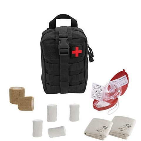 Molle Pouch CPR Rescue Kit with Adult/Child Pocket Resuscitator Mask, Cohesive Bandages, Gloves, & Wipes - ASA TECHMED