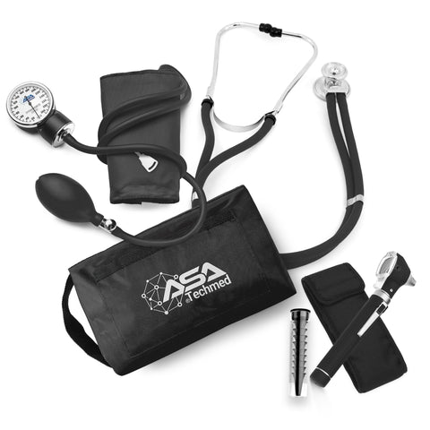 Nurse Essentials Professional Kit with Handheld Travel Case | 3 Part Kit Includes Adult Aneroid Sphygmomanometer Blood Pressure Monitor, Stethoscope, Diagnostic Otoscope - ASA TECHMED