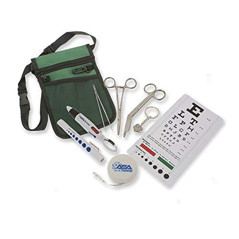 Nurse Fanny Pack with Forceps, Hemostat, Scissors, Pen Light, Tape Measure, Eye Chart and Keychain - ASA TECHMED