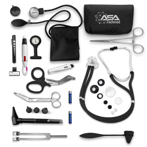 Nurse Starter Kit: Complete Diagnostic Tools with Blood Pressure Monitor, Stethoscope, Otoscope, and More - ASA TECHMED