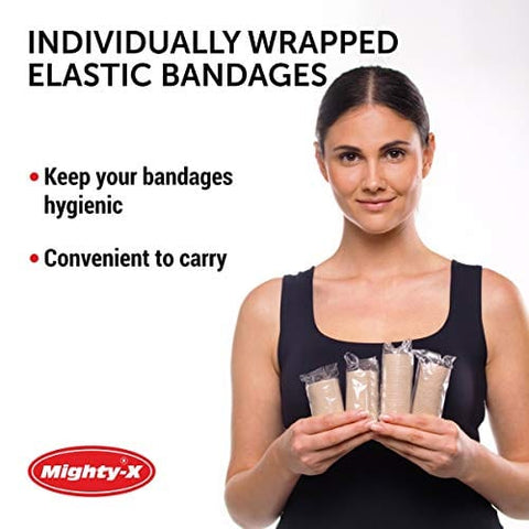 Premium Elastic Bandage Wrap - 8 Pack + 8 Extra Clips - Durable Compression Bandage (4X - 3 inch, 4X - 4 inch Rolls) Stretches up to 15ft in Length - ASA TECHMED