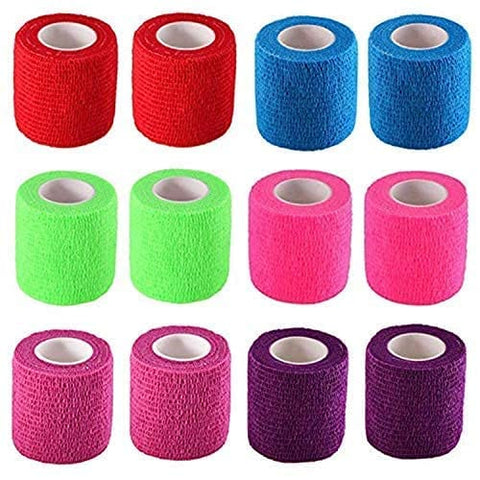 Rainbow Color Assorted 10 - Pack, 2” x 5 Yards, Self - Adherent Cohesive Tape, Strong Sports Tape for Wrist, Ankle Sprains & Swelling, Self - Adhesive Bandage Rolls - ASA TECHMED