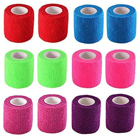 Rainbow Color Assorted 12 Pack, 2” x 5 Yards, Self Adherent Cohesive Tape, Strong Sports Tape for Wrist, Ankle Sprains & Swelling, Self Adhesive Bandage Rolls - ASA TECHMED
