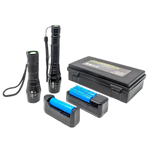 Set of 2 Tactical Flashlight High Powered Torch Light High Lumen Zoomable Adjust - ASA TECHMED