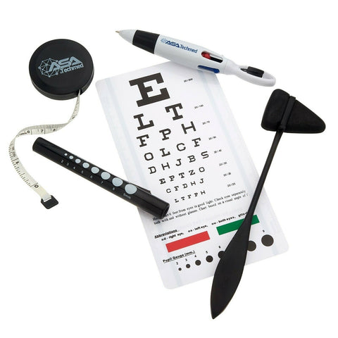 Snellen Eye Chart w Penlight Pupil Gauge, Taylor Hammer, Pen + Measuring Tape - ASA TECHMED
