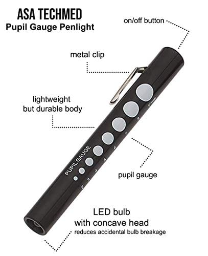 Snellen Plastic Eye Chart with LED Pupil Gauge Pen Light, Taylor Hammer, Tape Measure and 4 - Color Pen - ASA TECHMED
