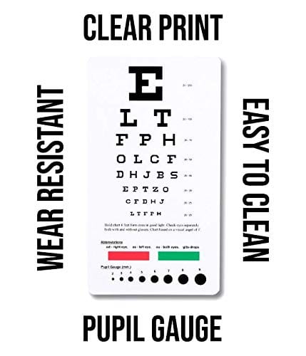 Snellen Plastic Eye Chart with LED Pupil Gauge Pen Light, Taylor Hammer, Tape Measure and 4 - Color Pen - ASA TECHMED