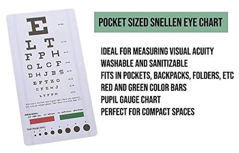 Snellen Pocket Eye Chart Wall Chart for Visual Acuity with Red + Green Lines, Pupil Gauge - ASA TECHMED