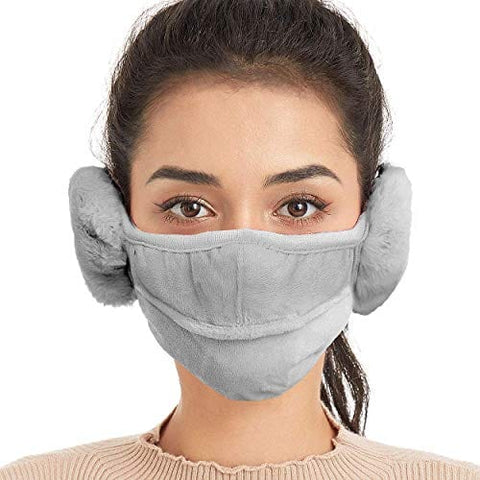 Unisex Mouth Mask Warmer Cotton Fleece Earmuff Unisex Winter Warm Mouth - muffle with Breathing Holes Cold - Proof Windproof Full Ears Protection Accessories Half Face Mask with Earflap Outdoor Sport Grey - ASA TECHMED