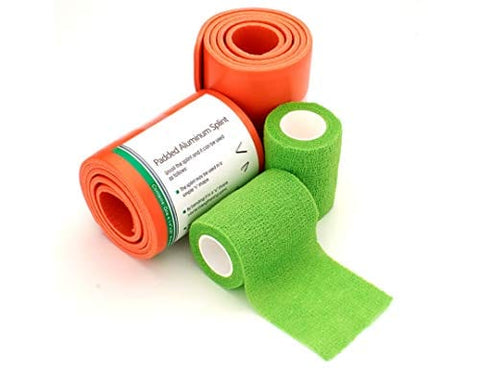 Universal Aluminum Rolled Emergency Splint and 2 Self - Adherent Cohesive Tape Rolls - Ideal Wrap for Sports, First Aid, Pets - ASA TECHMED