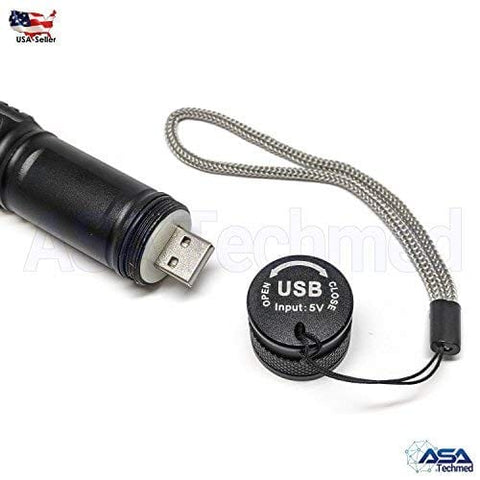 USB Rechargeable Flashlight, Zoomable 8000Lm XML T6 LED (Black) - ASA TECHMED